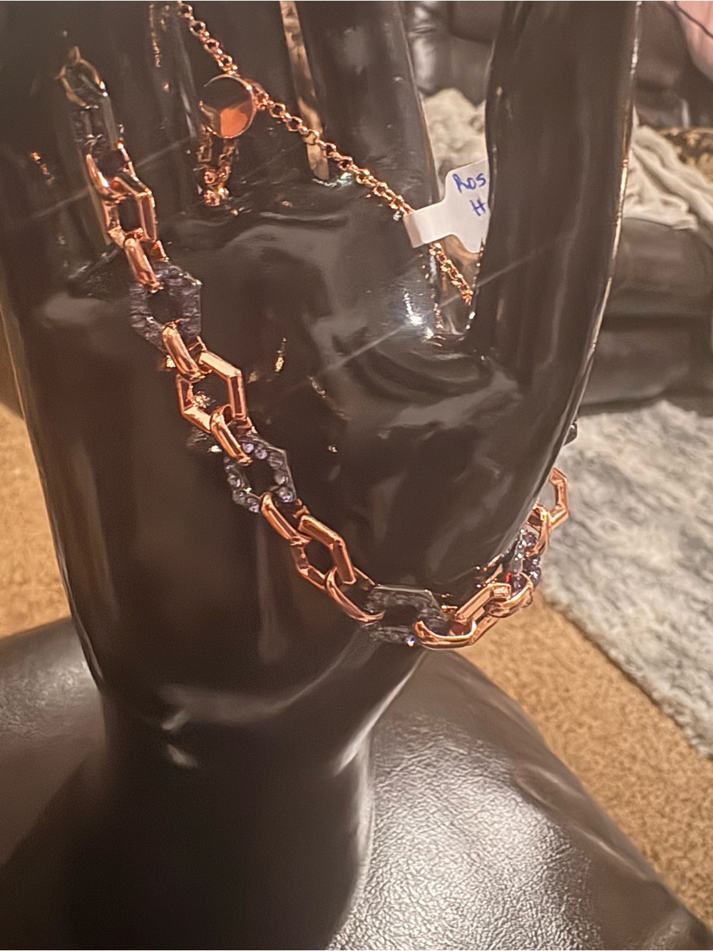 Rose Gold Chain Bracelet with Navy Hematite Accent Links